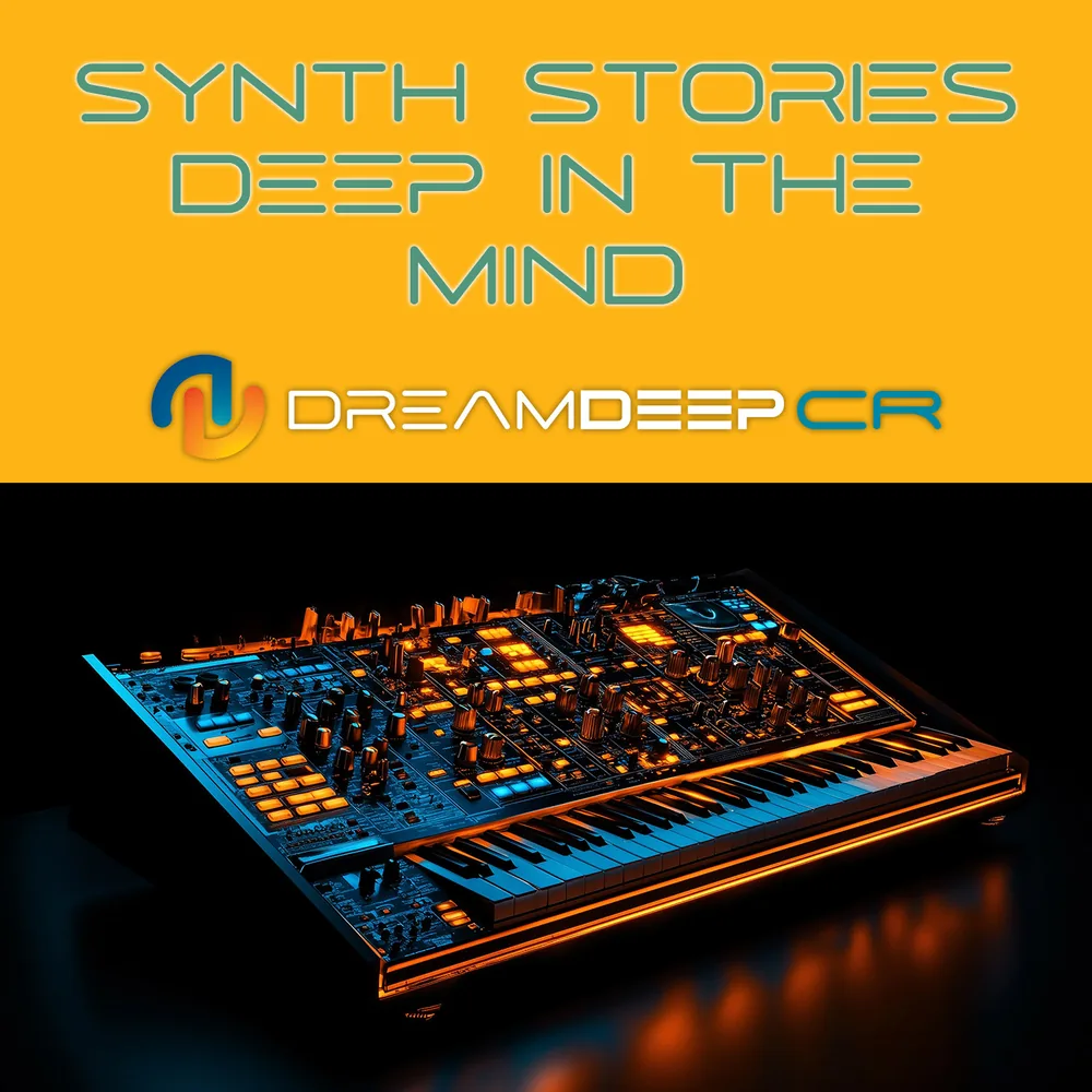 The cover of Synth Stories - Deep in the Mind by DreamDeep CR: a synthesiser lit in orange and blue below the title on a golden band. The cover of Synth Stories - Deep in the Mind by DreamDeep CR: a synthesiser lit in orange and blue below the title on a golden band.